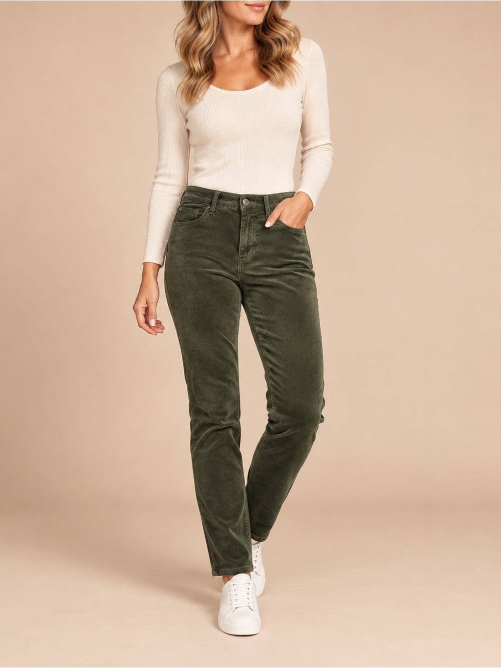 LOFT Olive Green Corduroy Straight-Leg Jeans